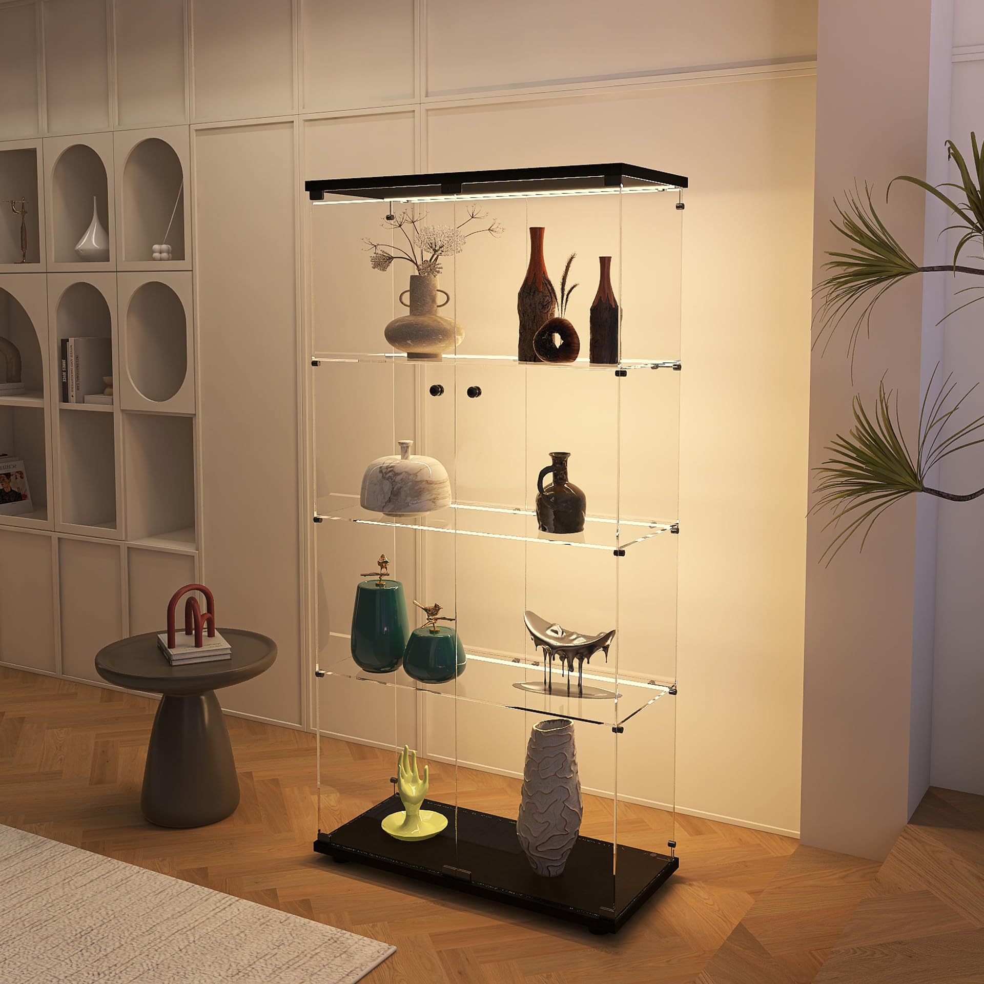 Glass Display Cabinet with LED Lights and Lock