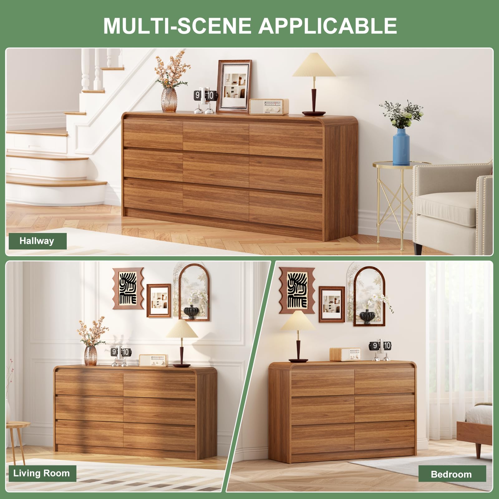 6 Drawer Wood Dresser with Natural Texture