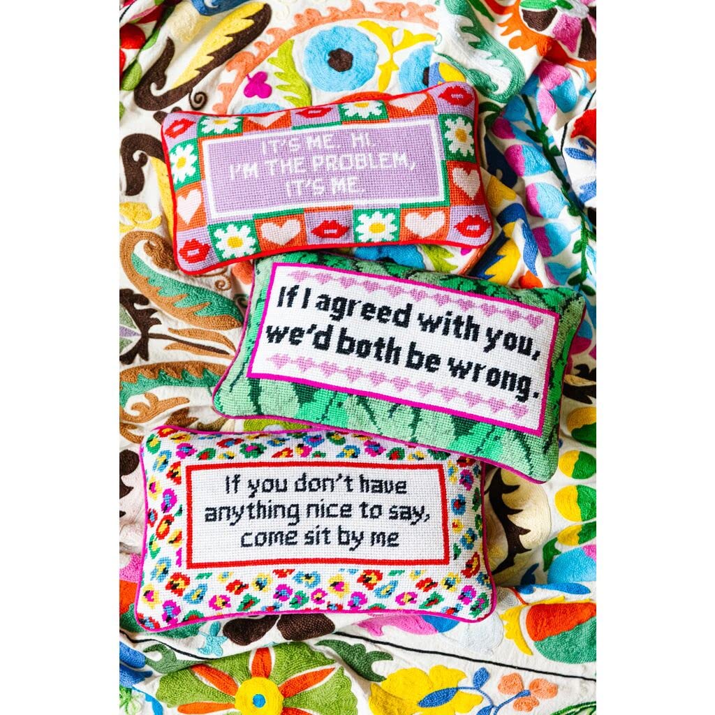 Needlepoint Decorative Throw Pillow - Song Lyrics Embroidered Accent