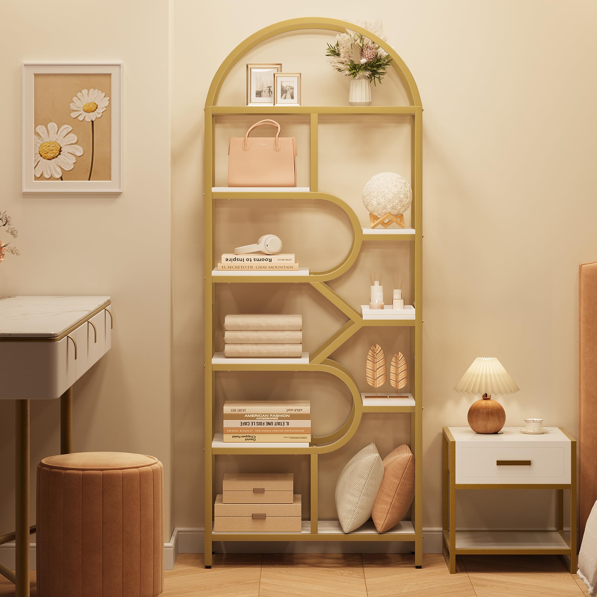 Arched Geometric Bookshelf 6 Tier Storage Display Rack