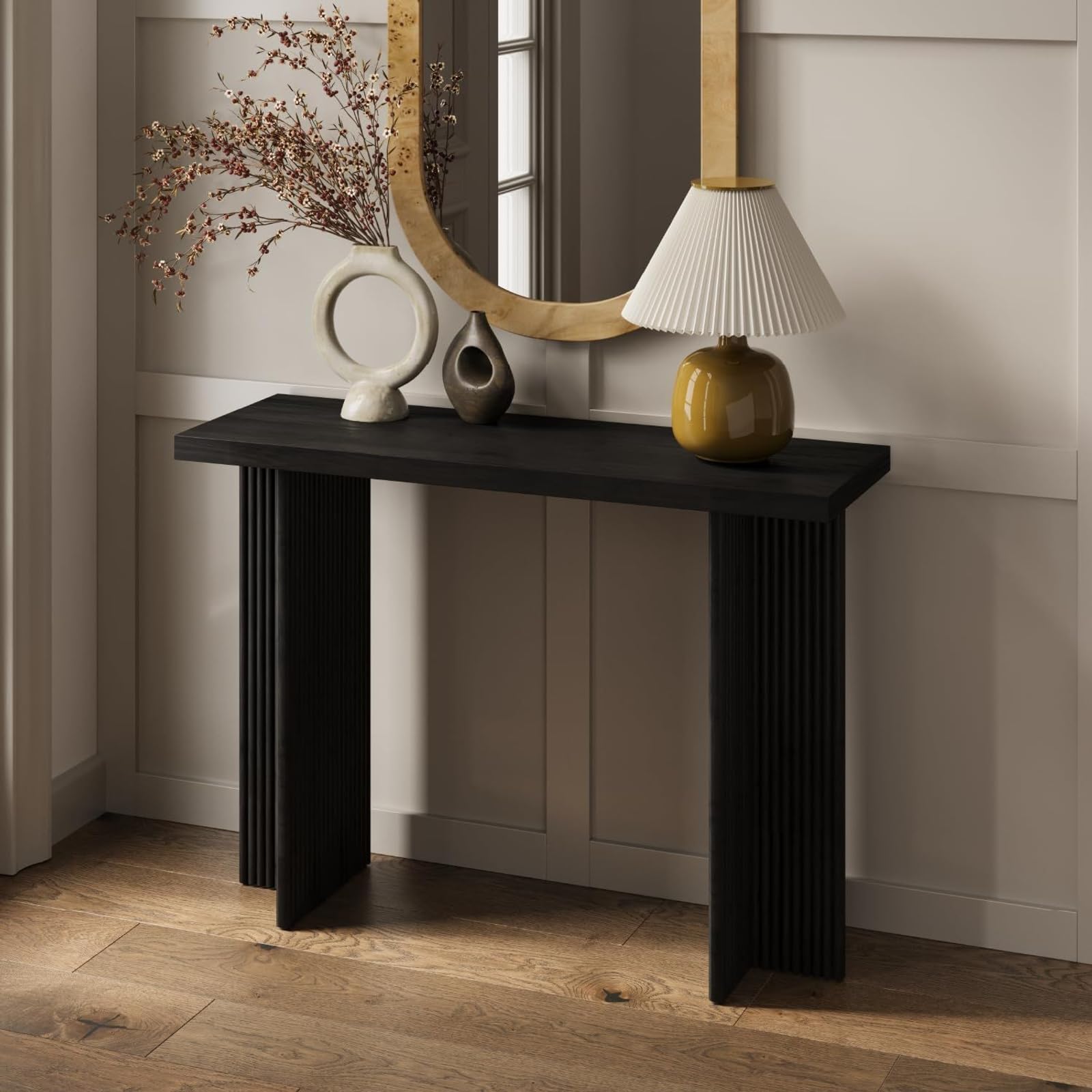 Fluted Console Table with Oak Veneer Top