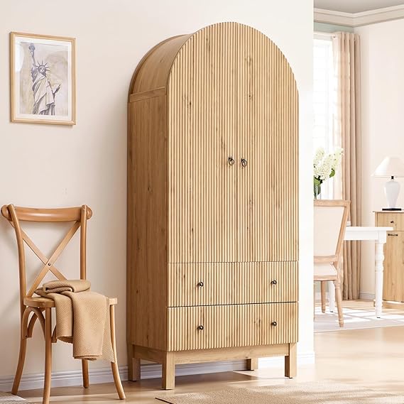 71" Tall Arched Pantry Cabinet with Adjustable Shelves and Drawers