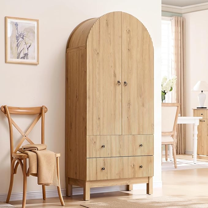 Arched Fluted Pantry Cabinet with Adjustable Shelves
