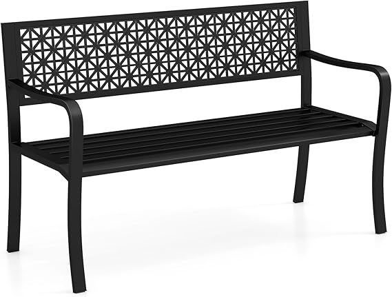50" Outdoor Metal Park Bench with Armrests and Backrest