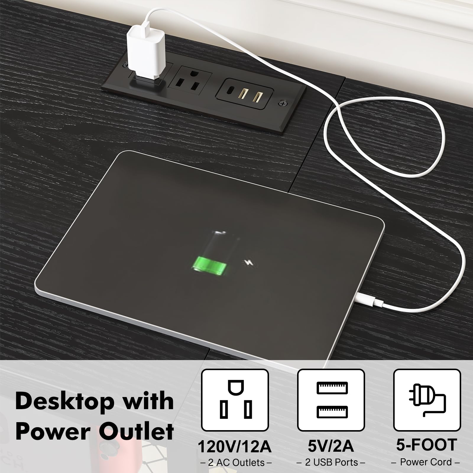 TV Stand with Charging Station and LED Lights