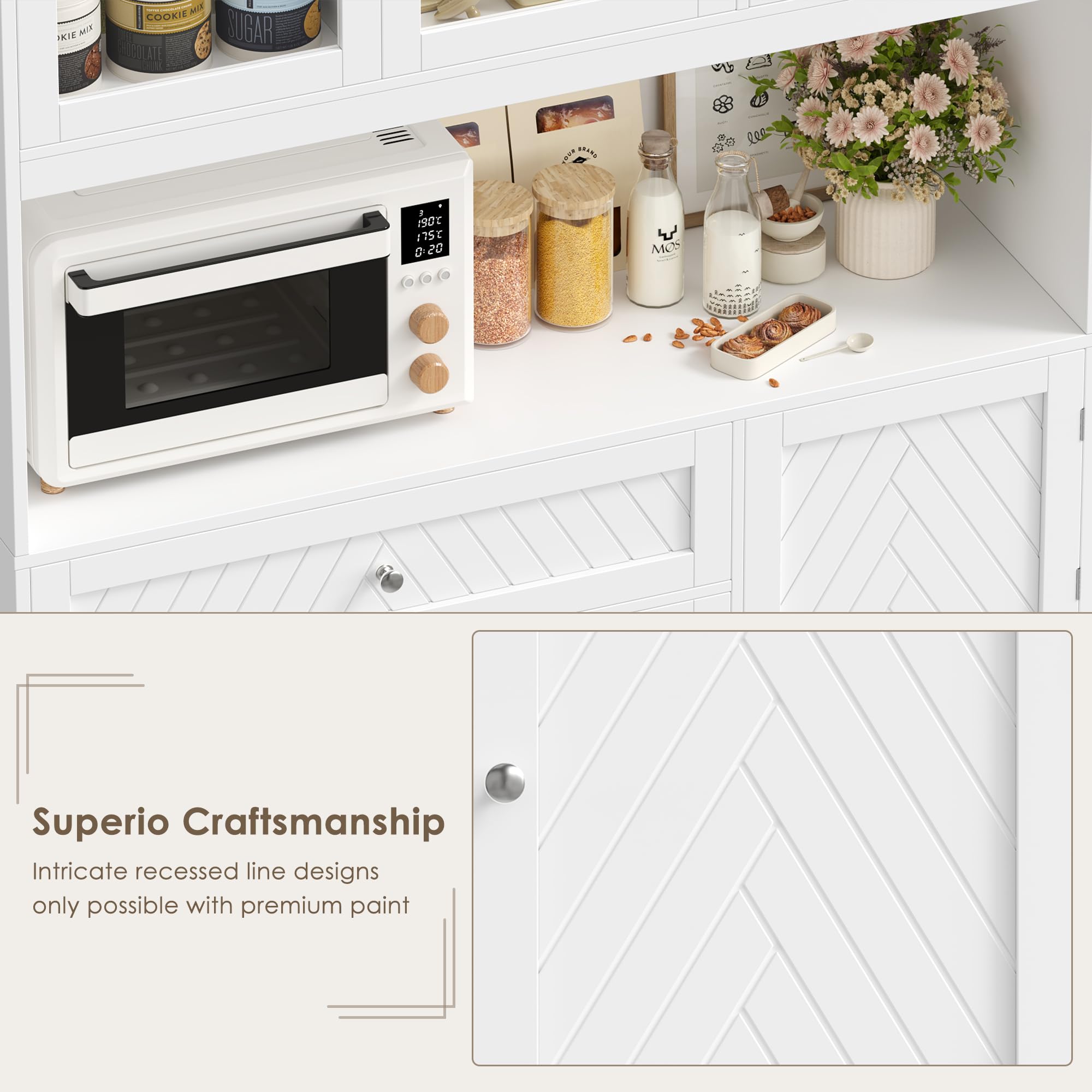 72" Tall Kitchen Pantry Storage Cabinet with Glass Doors