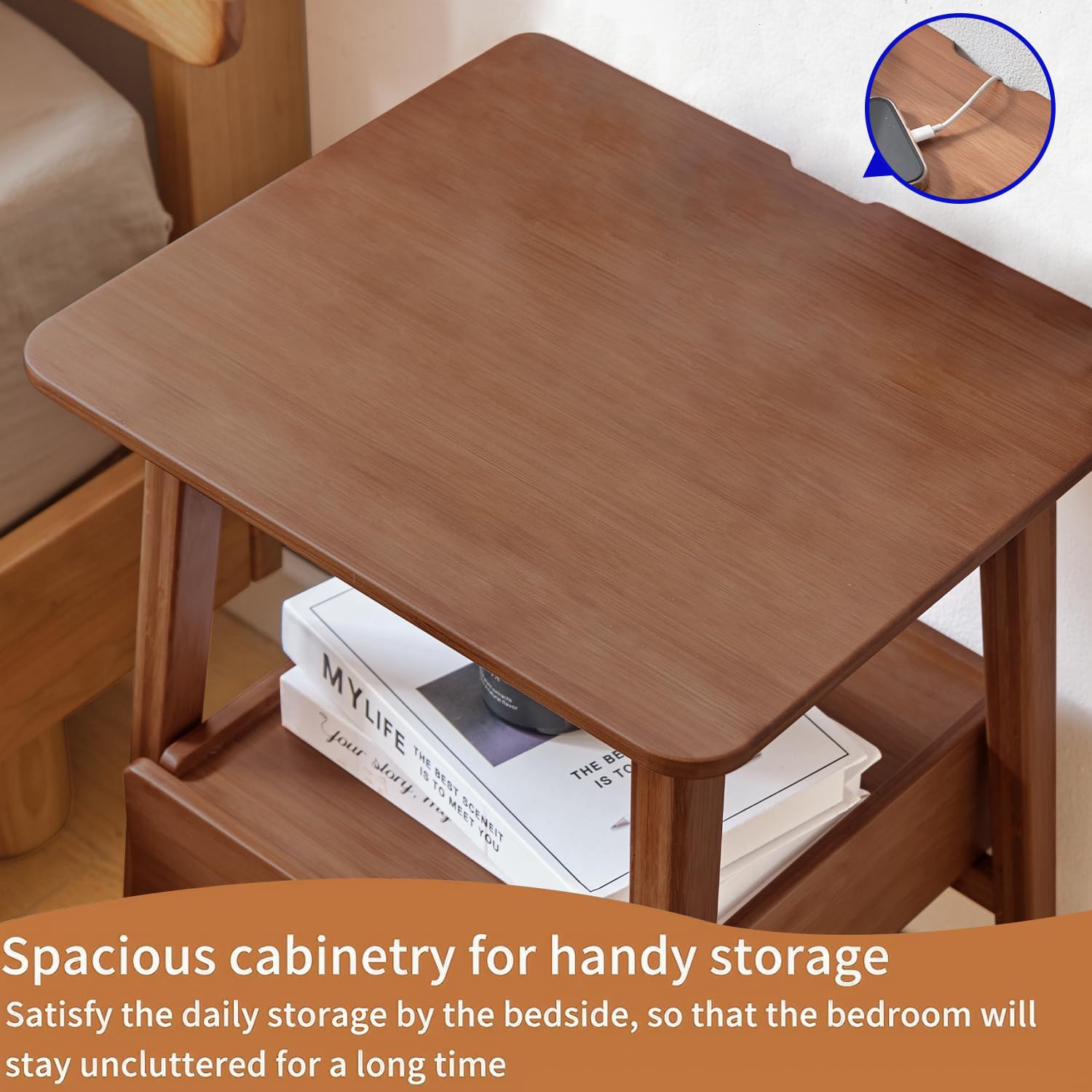 Bamboo Nightstand with USB Charging Port