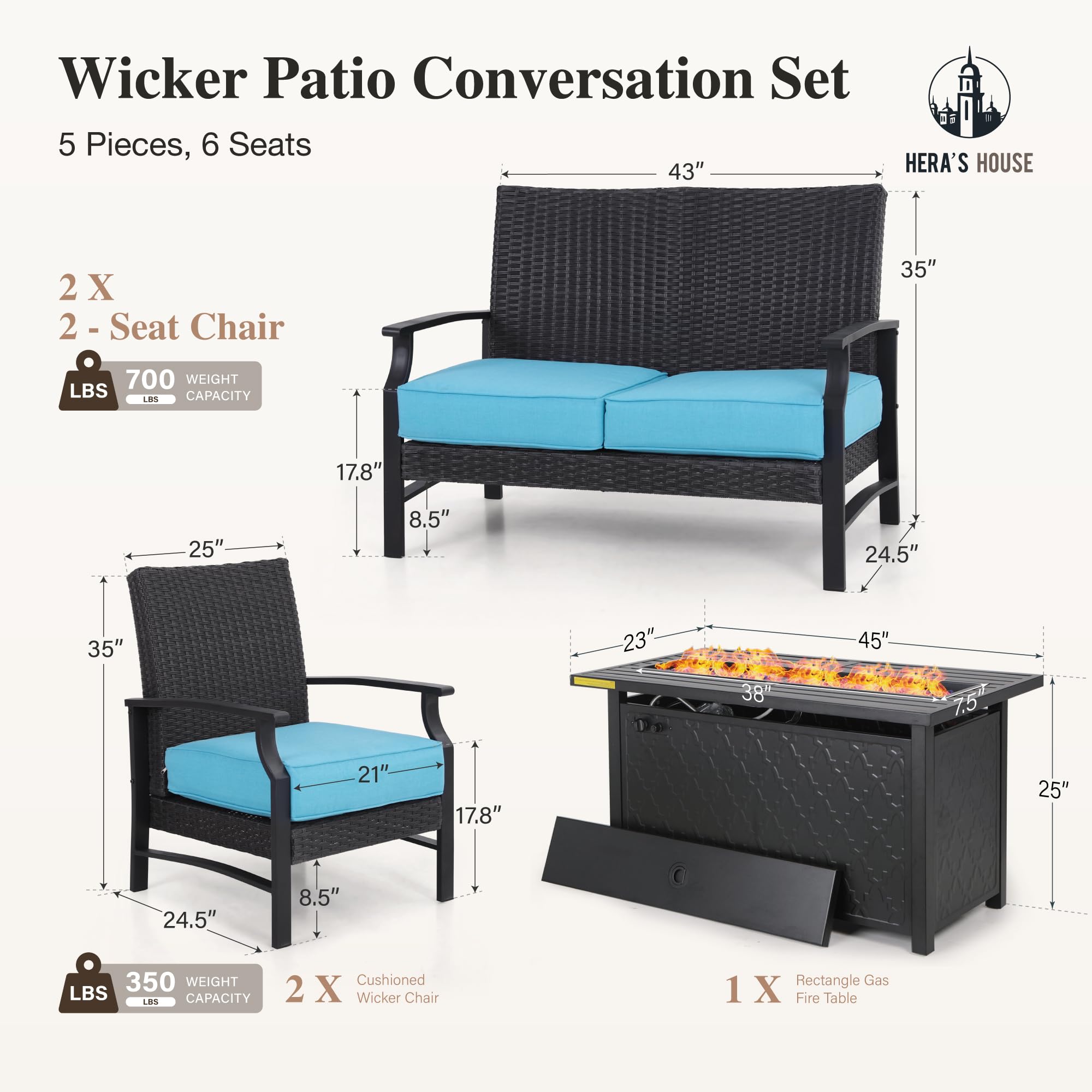5 Piece Fire Pit Patio Conversation Set