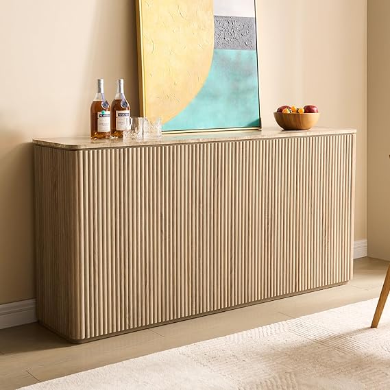 Fluted Sideboard Cabinet with Storage 64 Inch