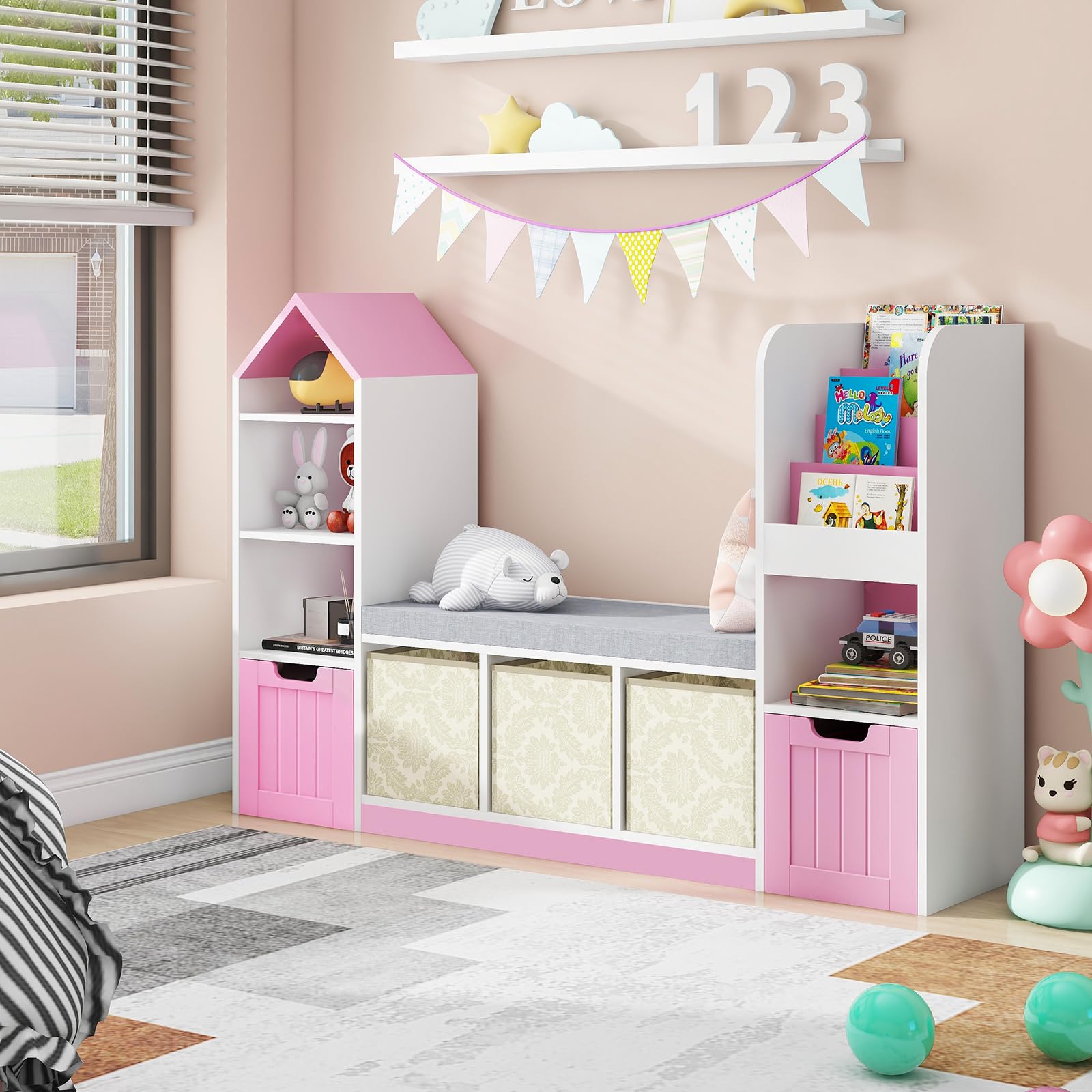 Kids Bookshelf with Reading Nook and Storage