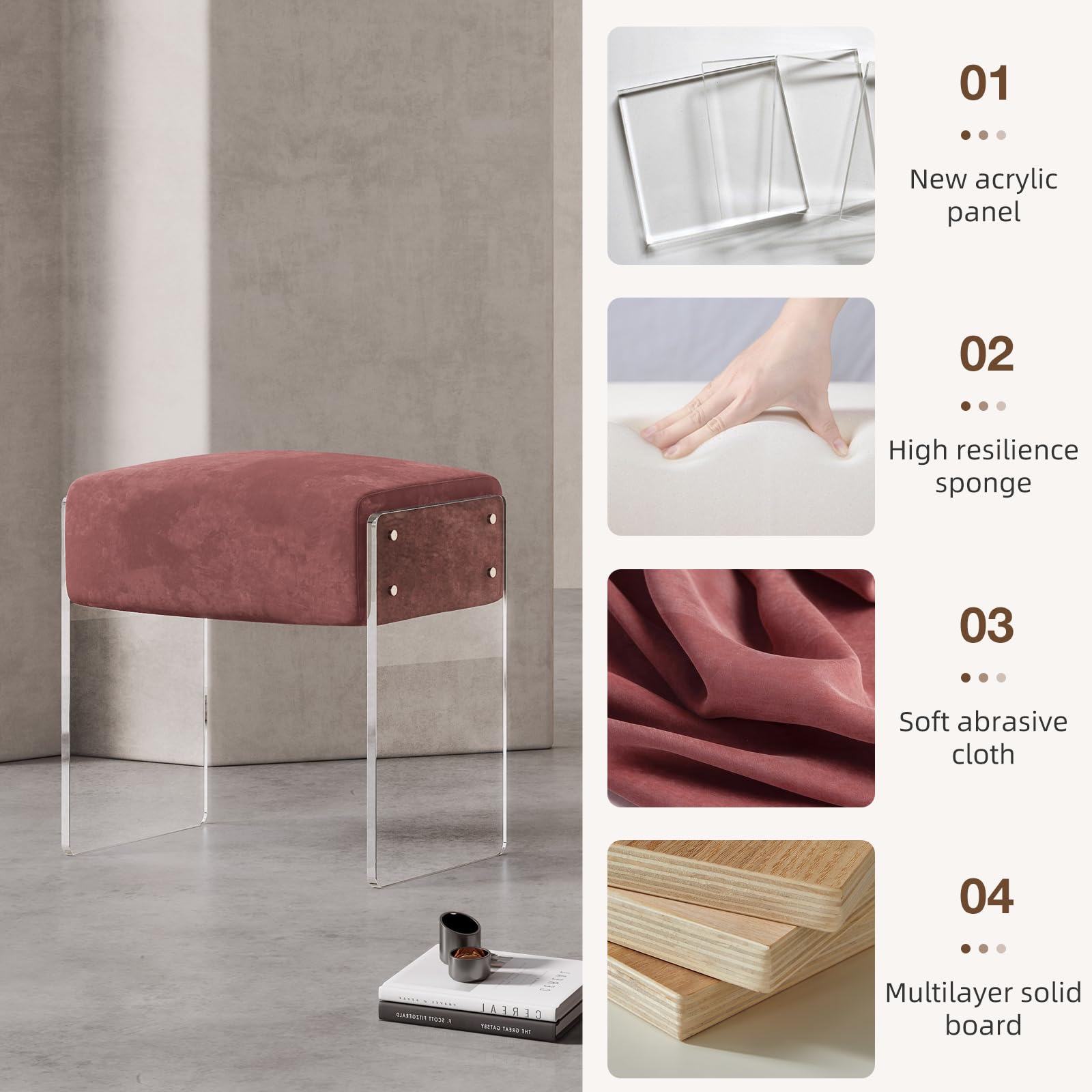 Vanity Stool Chair with Acrylic Legs