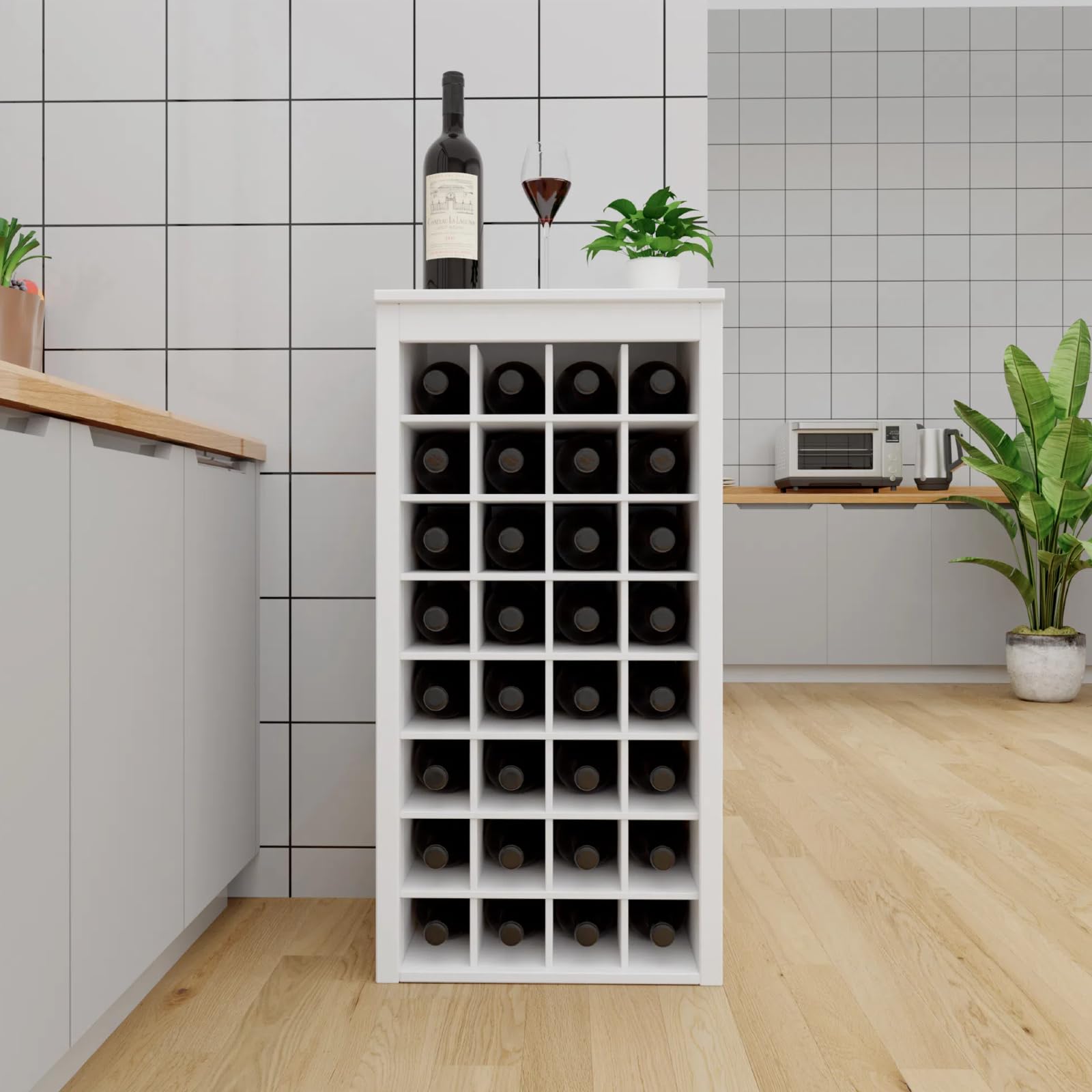 8-Tier Freestanding Wine Rack White 32 Bottle
