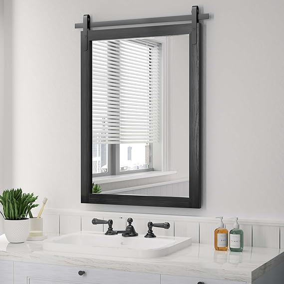 Black Farmhouse Wall Mirror 40x26 Inch