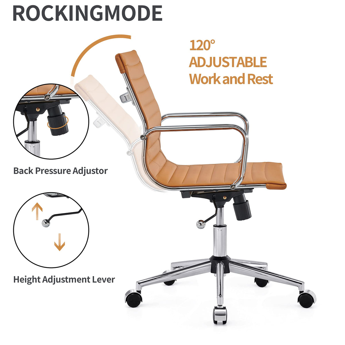 Ergonomic Office Chair - Ribbed Leather Executive Swivel