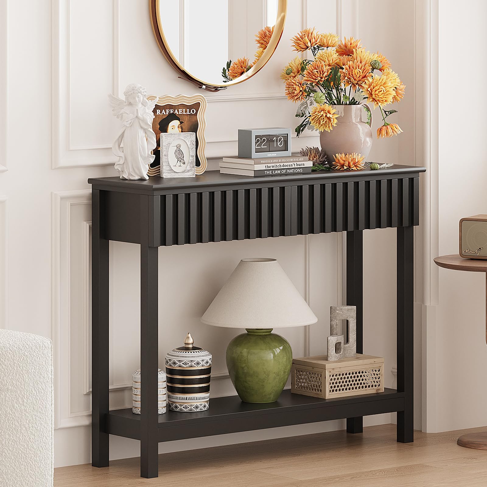 Fluted Console Table with 2 Drawers and Storage Shelf