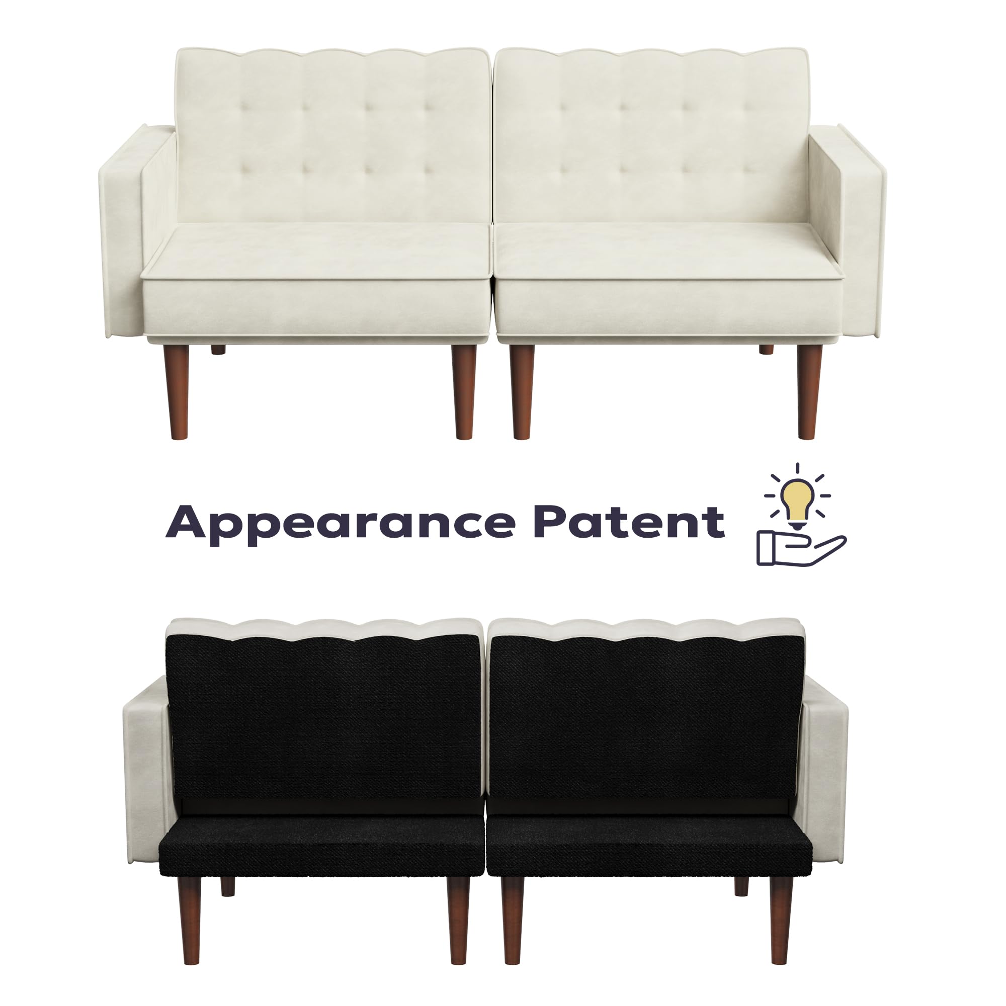 71" Velvet Futon Sofa Bed with Adjustable Backrest