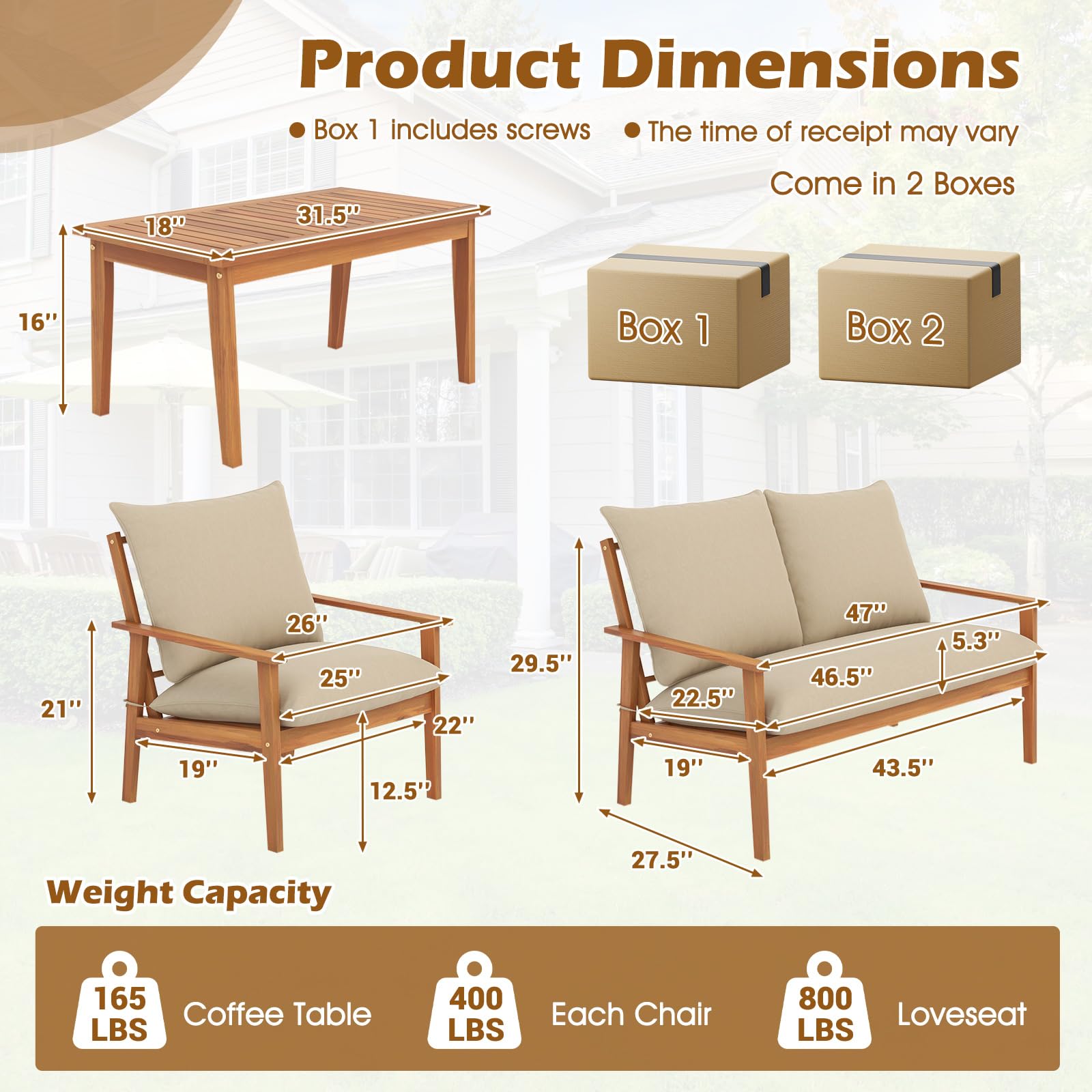 4-Piece Acacia Wood Patio Conversation Set