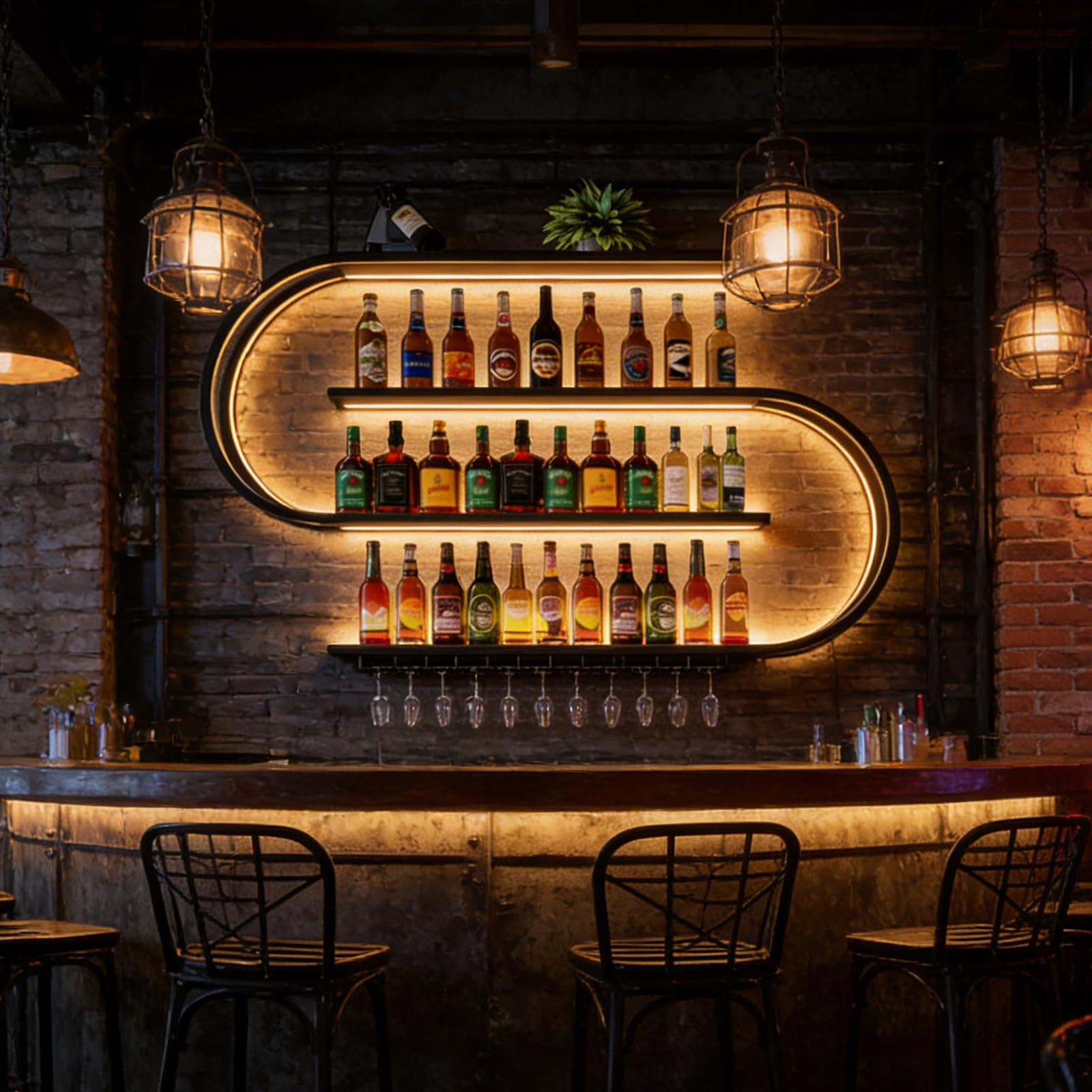 Wall Mounted Wine Rack with LED Light