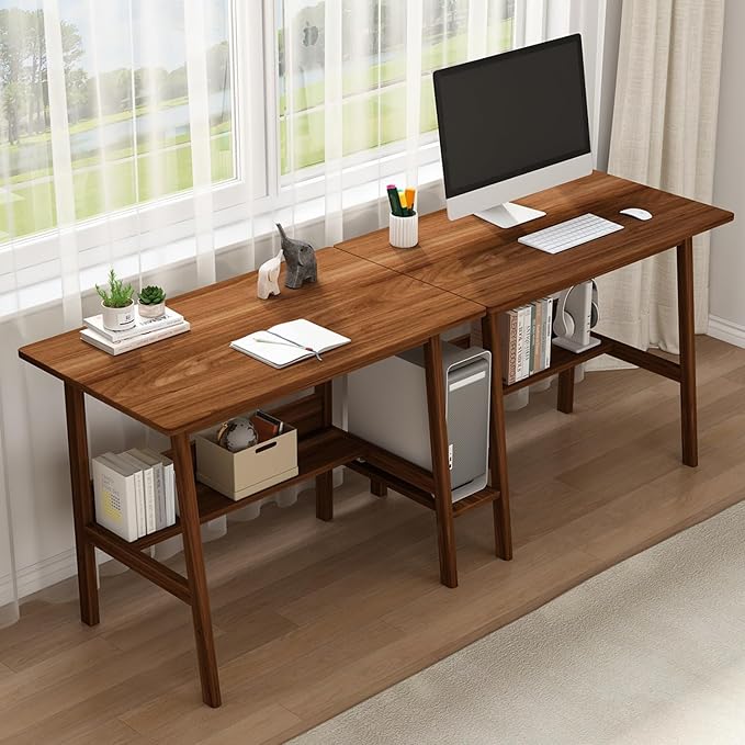 2-Person Writing Desk with Bookshelf - 110" Extra Long Double Workstation