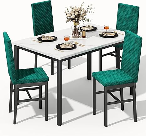 5-Piece Faux Marble Dining Table Set for 4