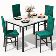 5-Piece Dining Table Set with Faux Marble Top and Velvet Chairs