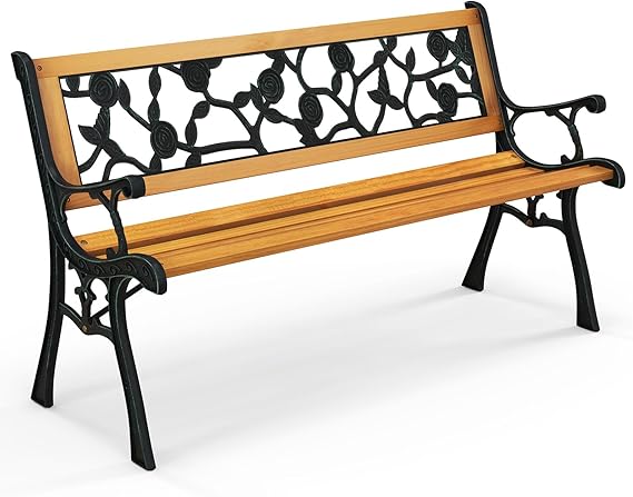 Cast Iron & Hardwood Outdoor Garden Bench