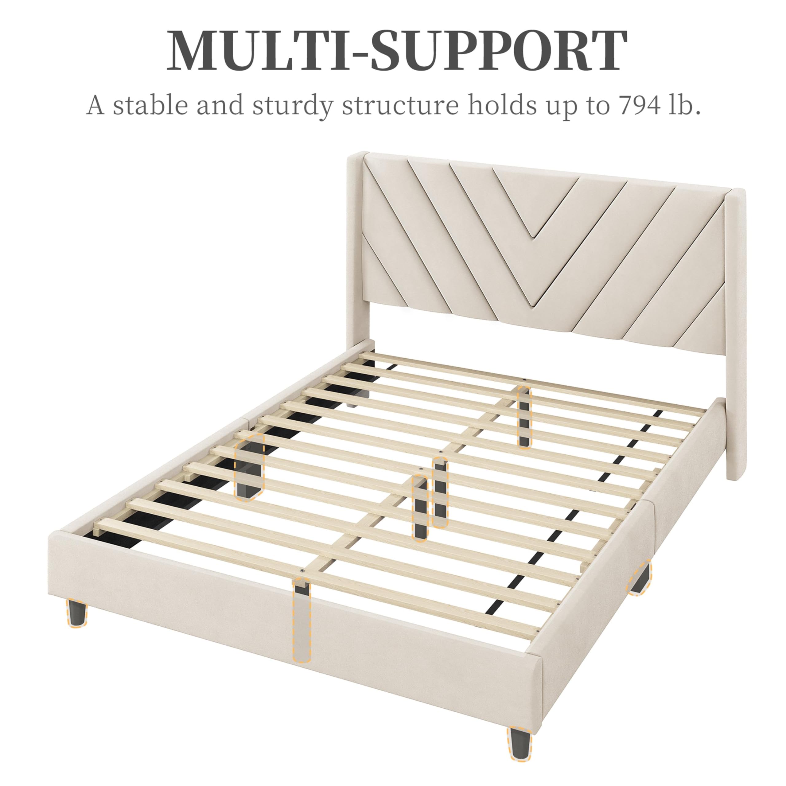 Queen Upholstered Platform Bed Frame with Tufted Wingback Headboard