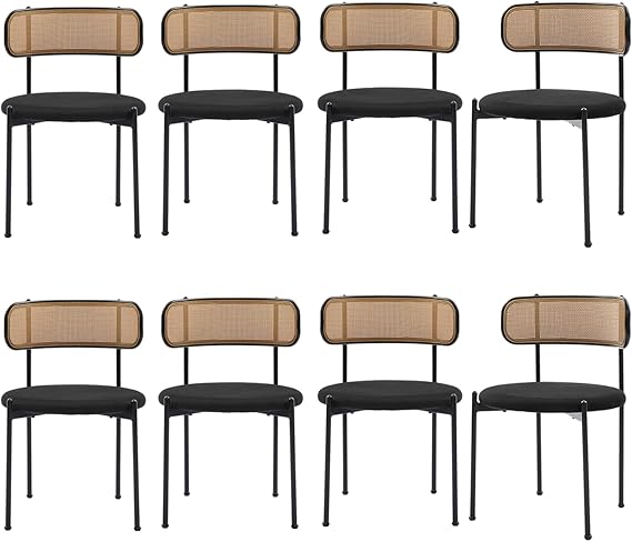 Rattan Dining Chairs Set of 4 with Velvet Cushion