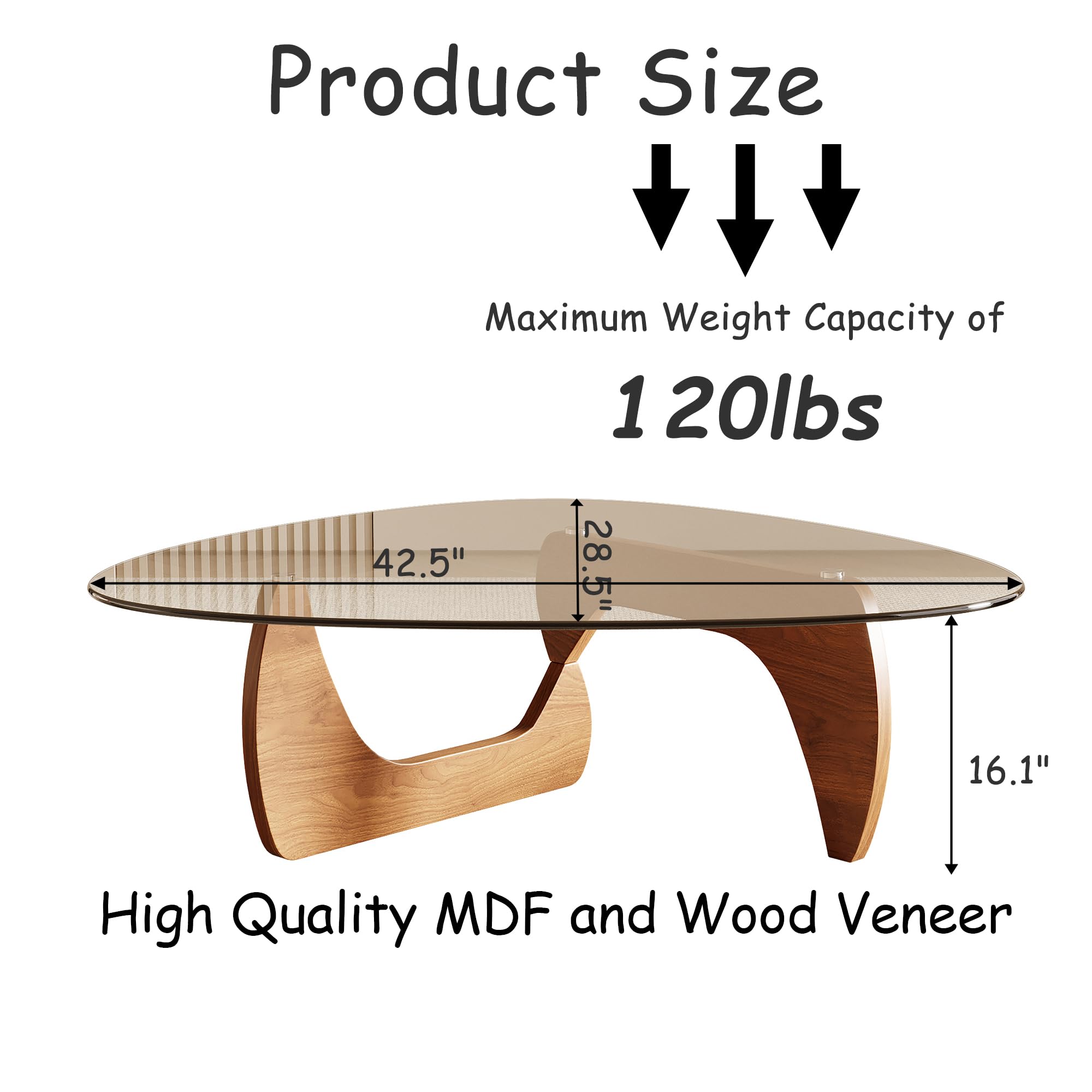 Modern Triangle Coffee Table with Tempered Glass Top