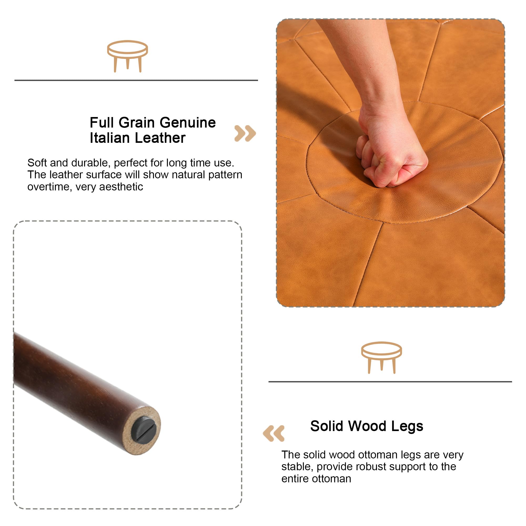 Round Leather Ottoman Coffee Table