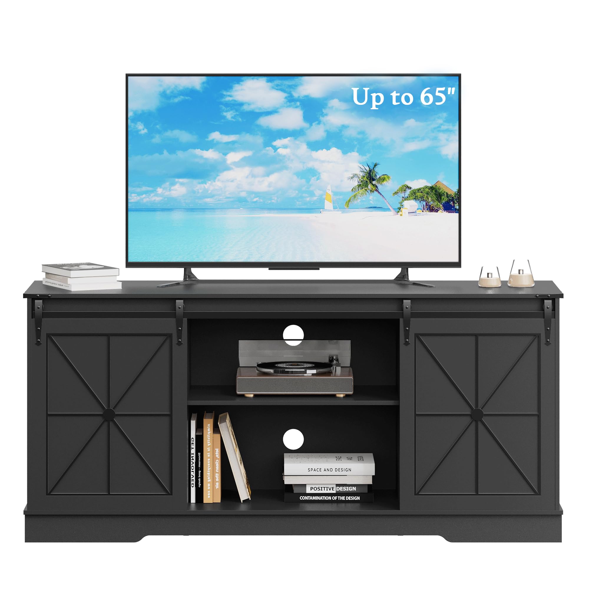 TV Stand for 55-65 Inch TV with Sliding Barn Doors