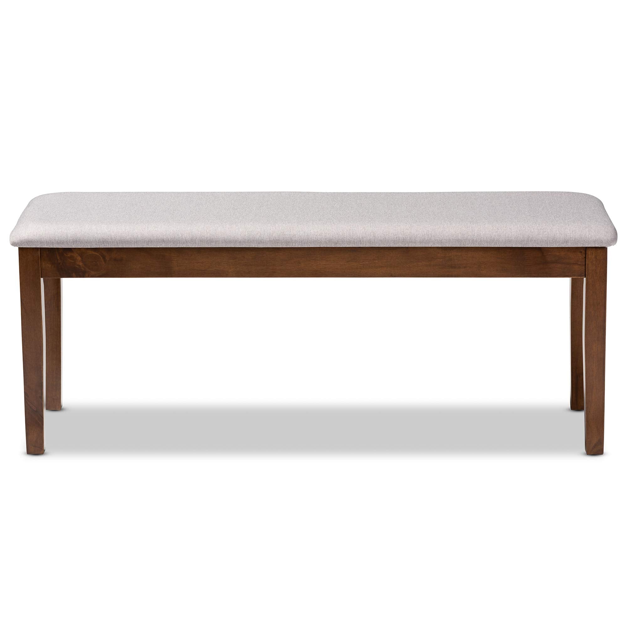 Grey Fabric Upholstered Dining Bench with Walnut Brown Wood Frame