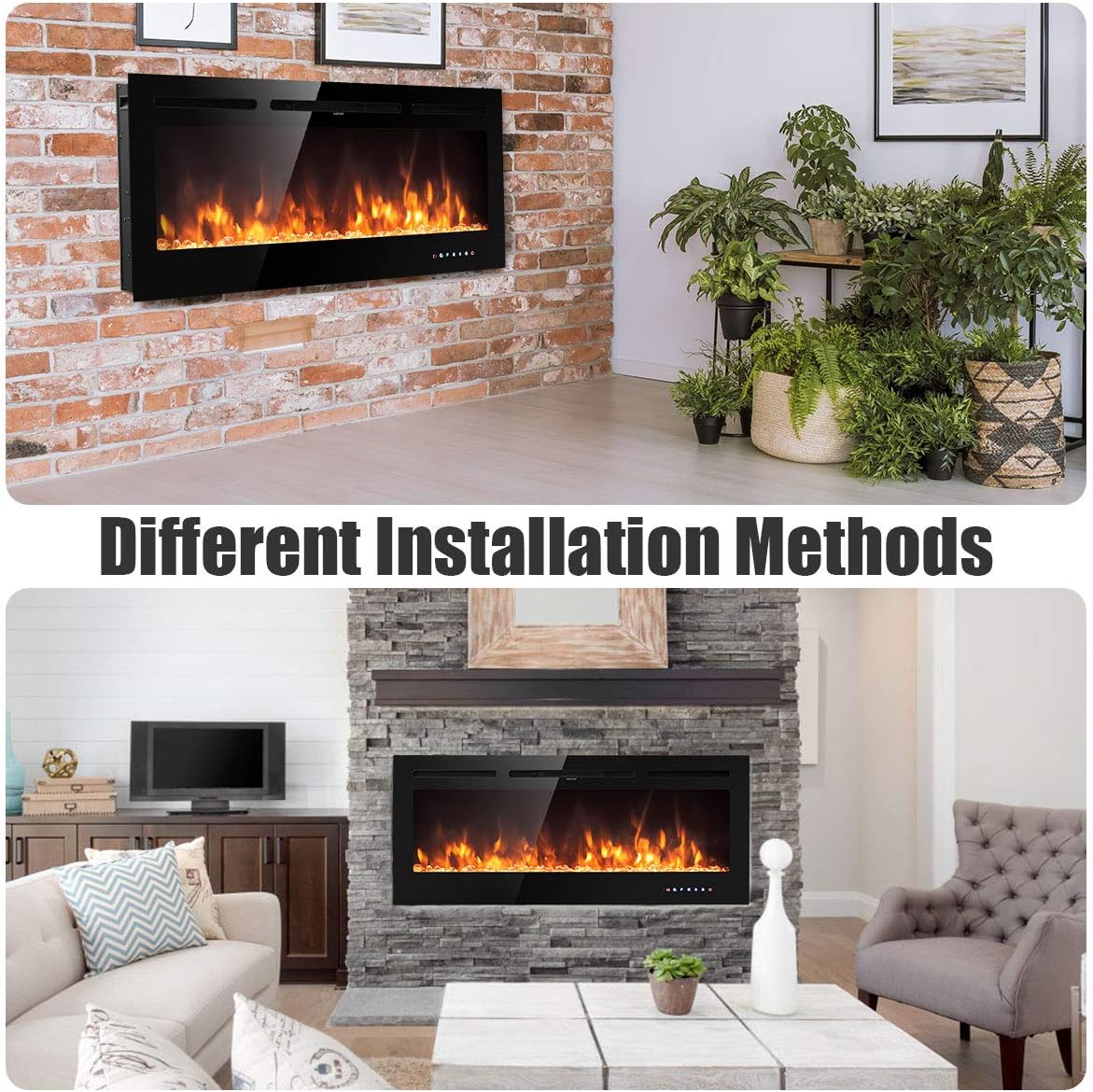 50-Inch Electric Fireplace Insert with Thermostat