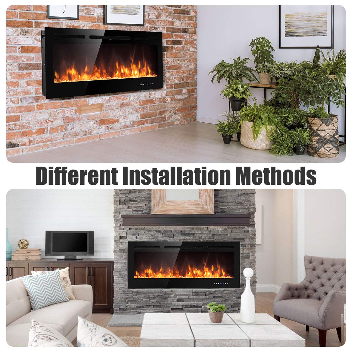 50-Inch Electric Fireplace Insert with Thermostat