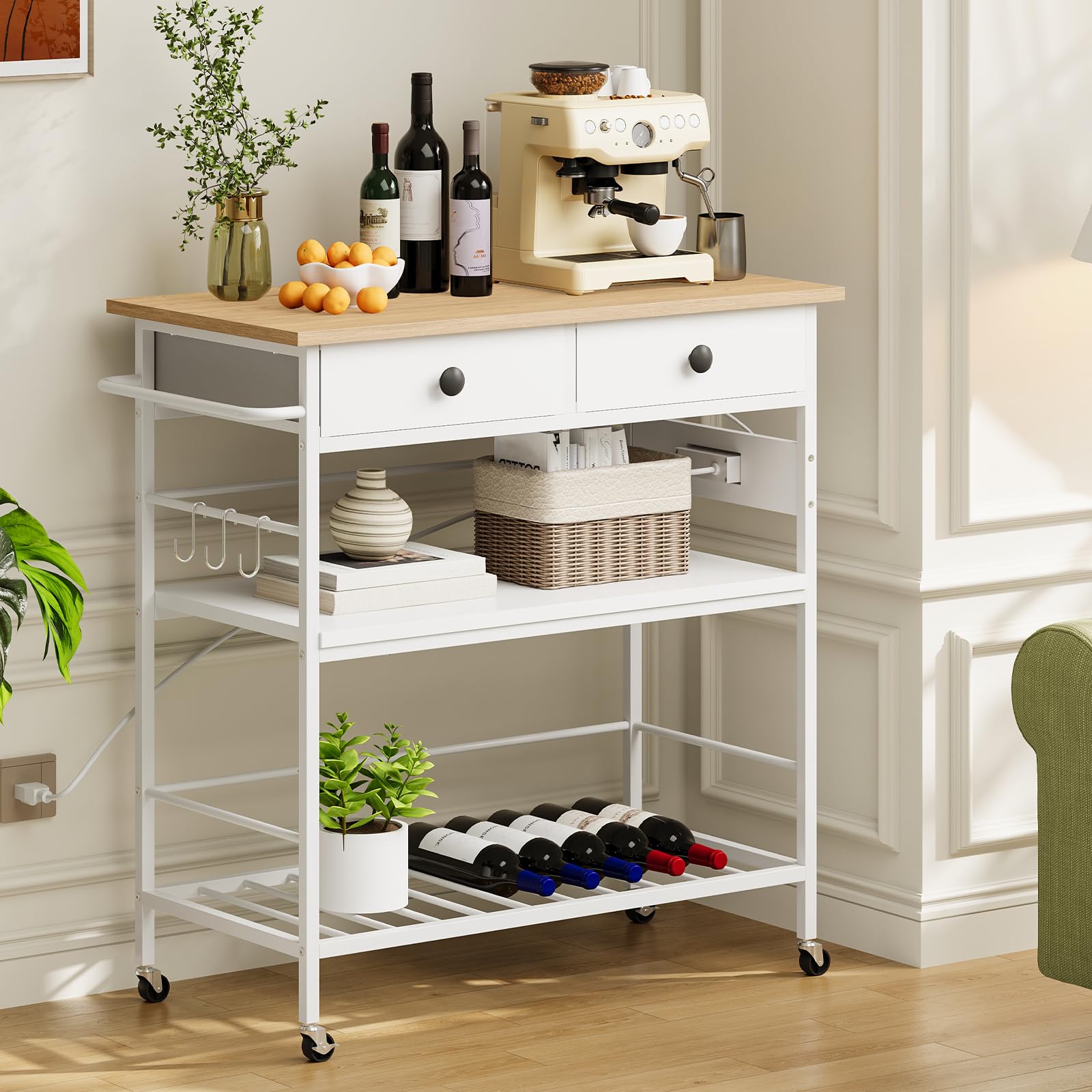 Kitchen Island with Storage and Rolling Cart