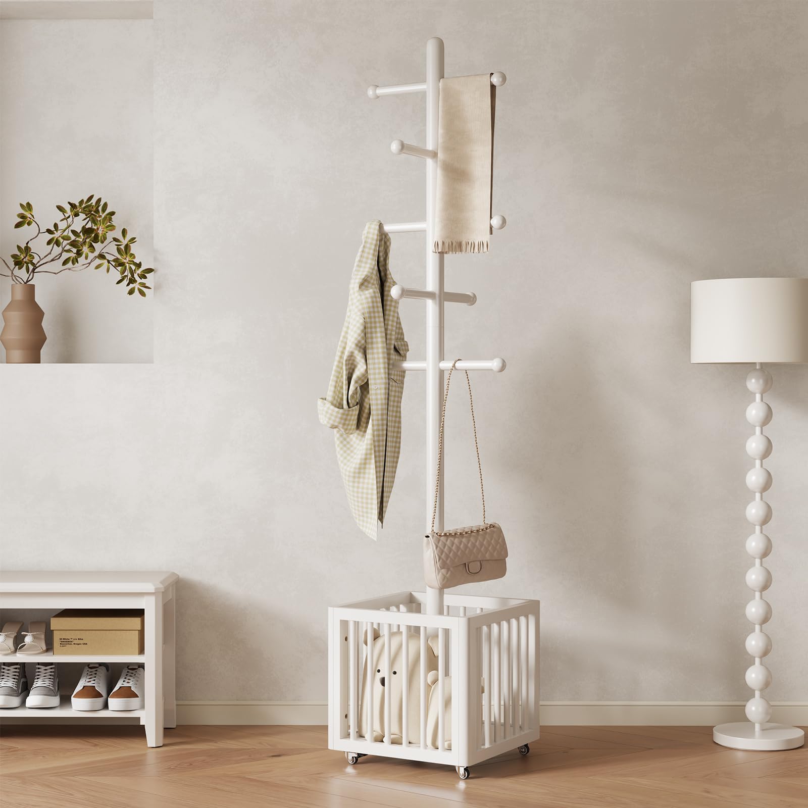 Solid Wood Coat Rack with 10 Hooks