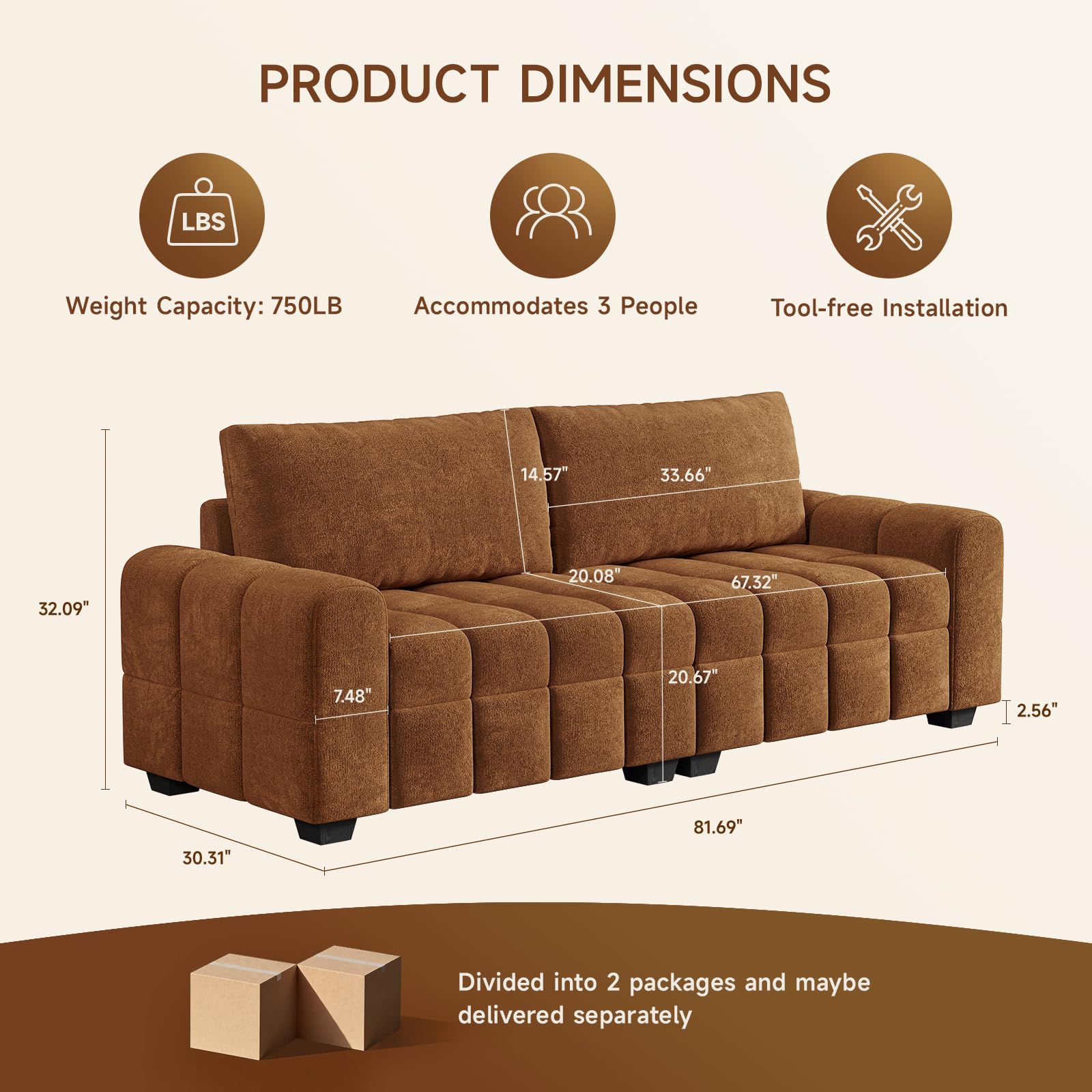 82" Loveseat Sofa with Pull Point Seat Cushion