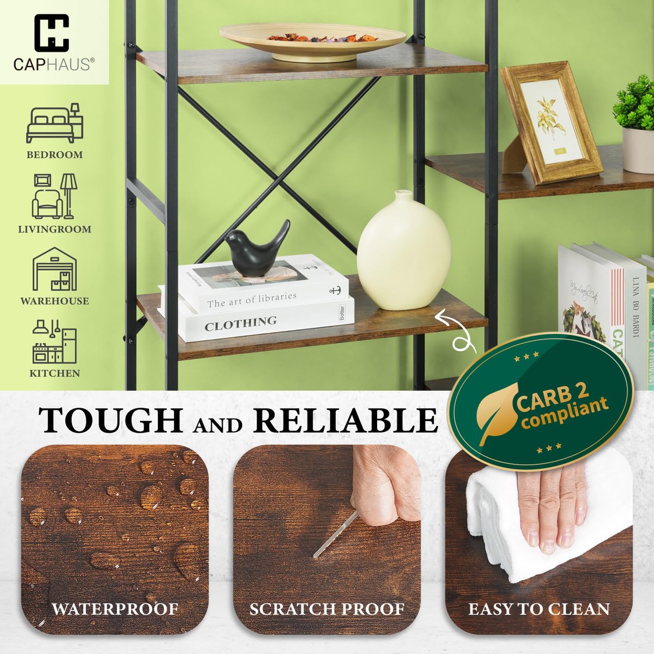 4-Tier Industrial Bookshelf with 11 Shelves