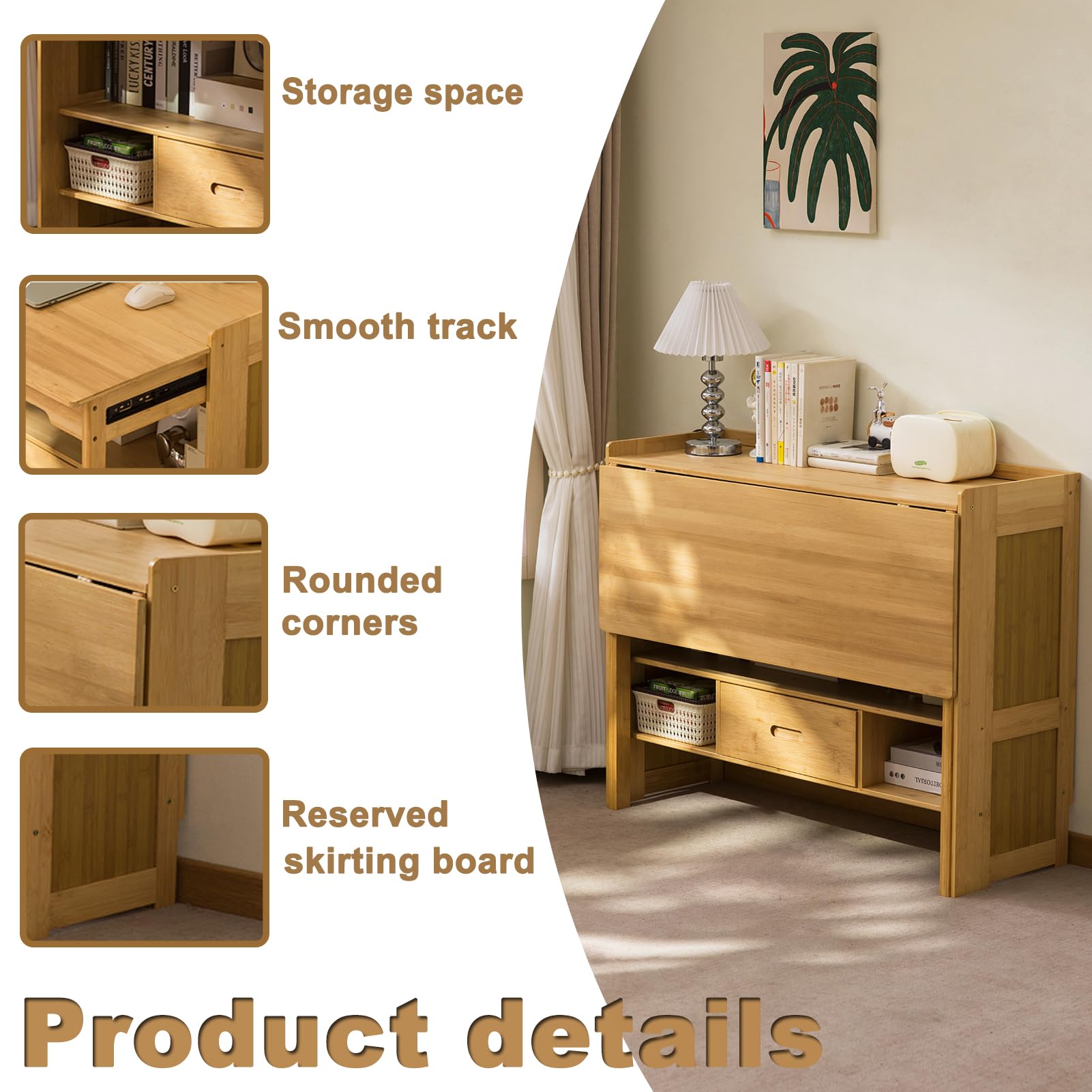 Bamboo Folding Desk with Bookshelf and Drawer