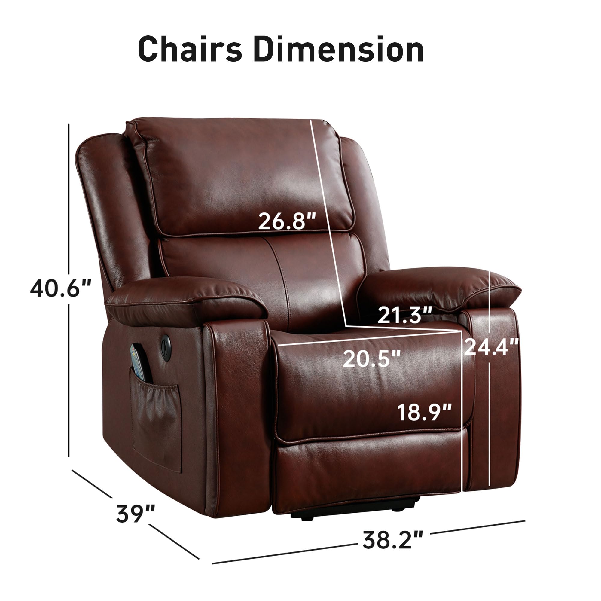 Genuine Leather Lift Recliner Chair with Heat and Massage