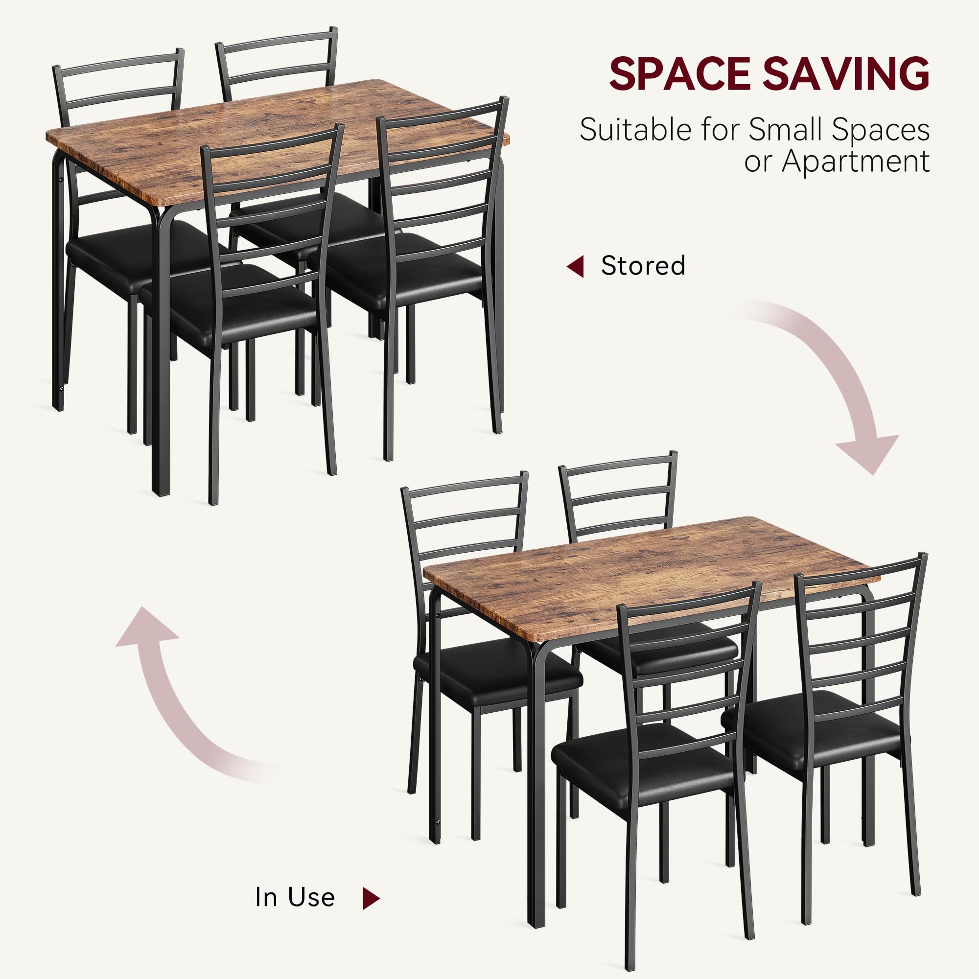 5-Piece Dining Table Set with Cushioned Chairs