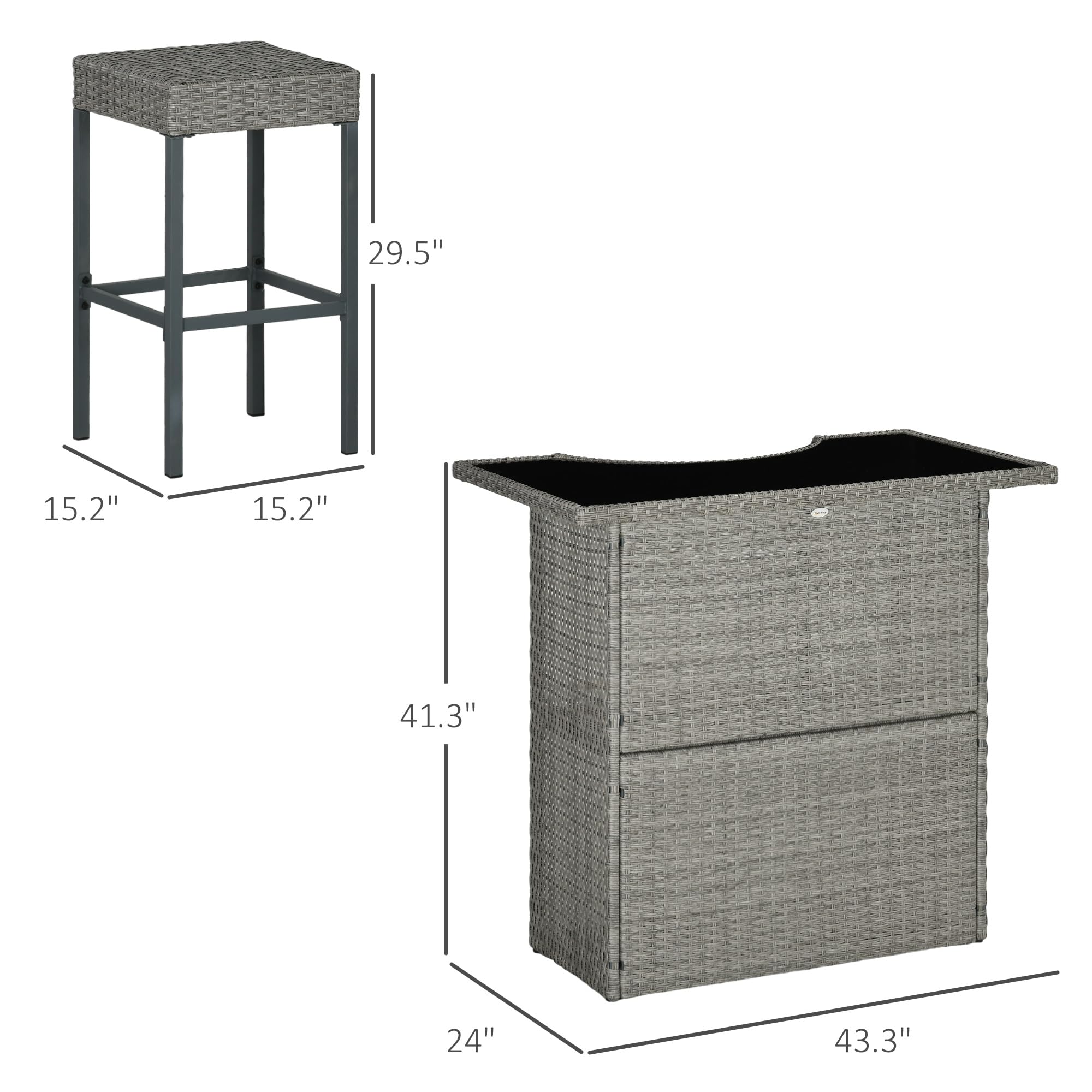 5 Piece Wicker Outdoor Bar Set with Glass Top
