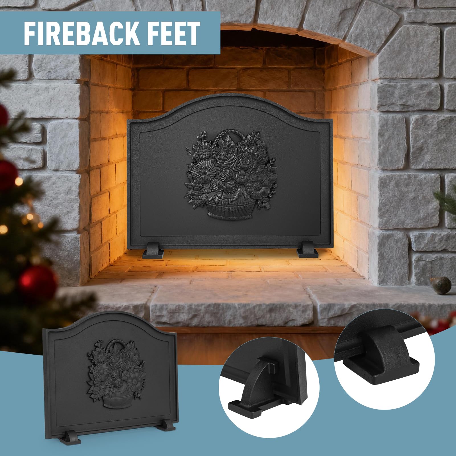 Cast Iron Fireplace Back Plate with Heat Reflector