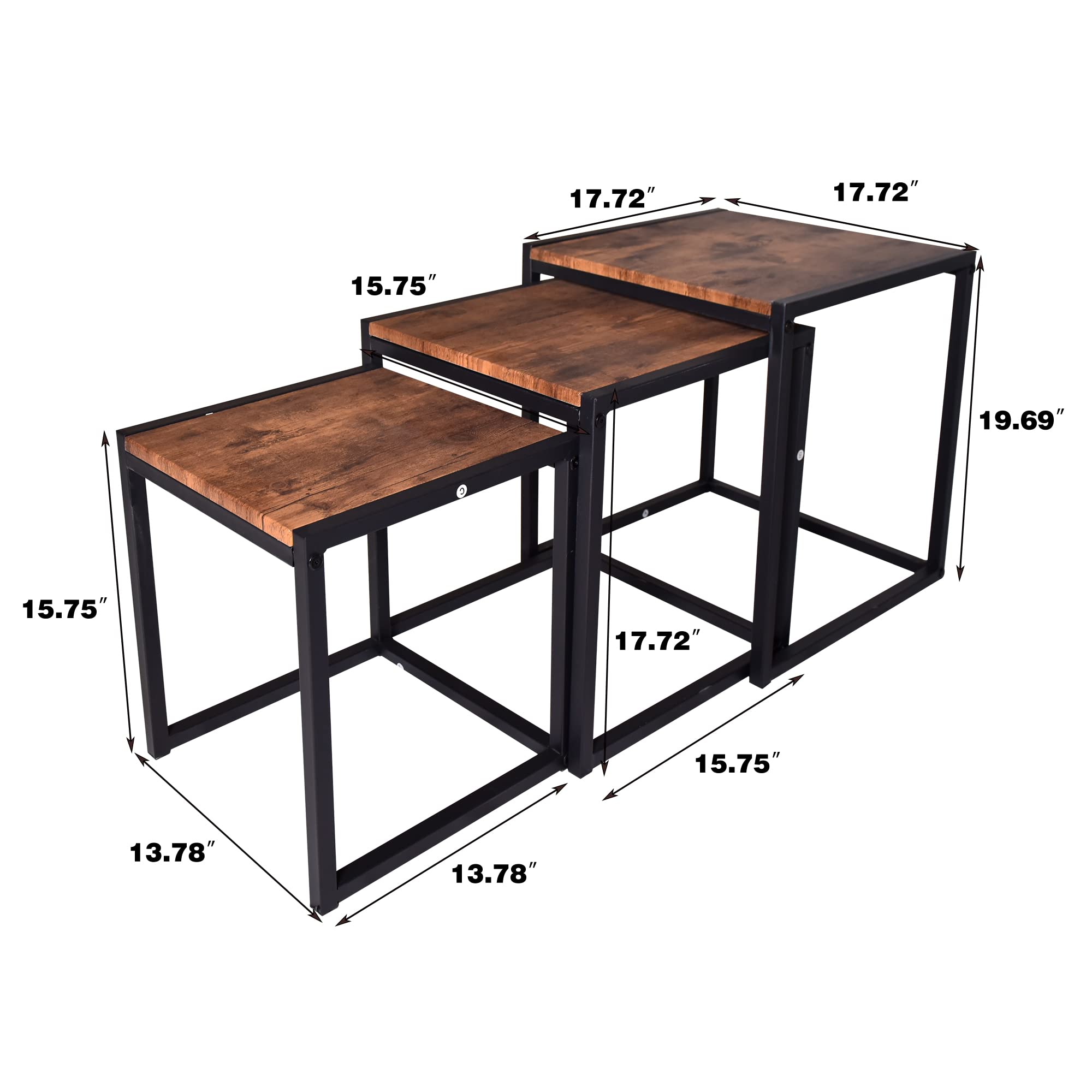 Nesting Table Set of 3 with Metal Frame