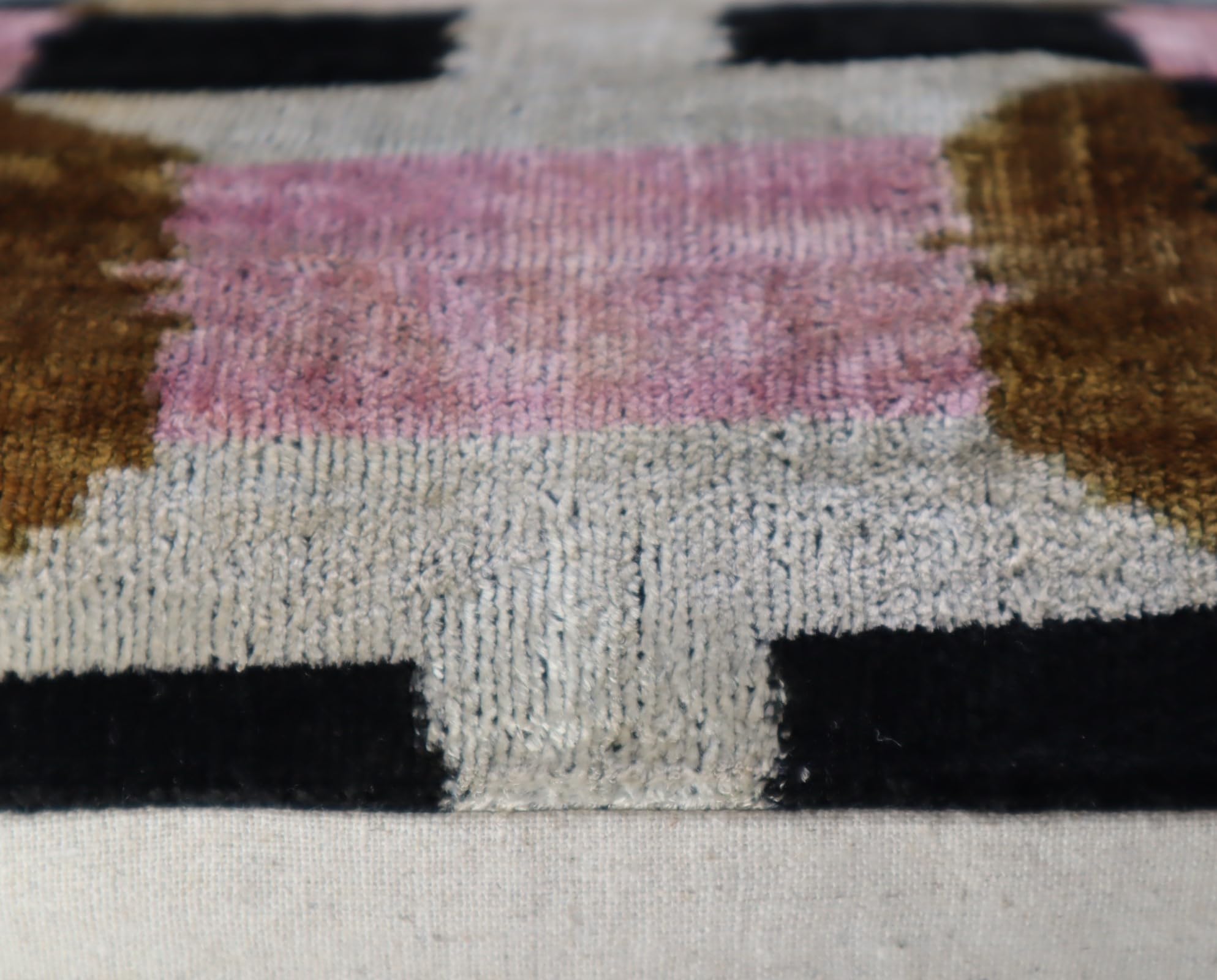 Handmade Pink Brown Geometric Silk Velvet Throw Pillow 16x24