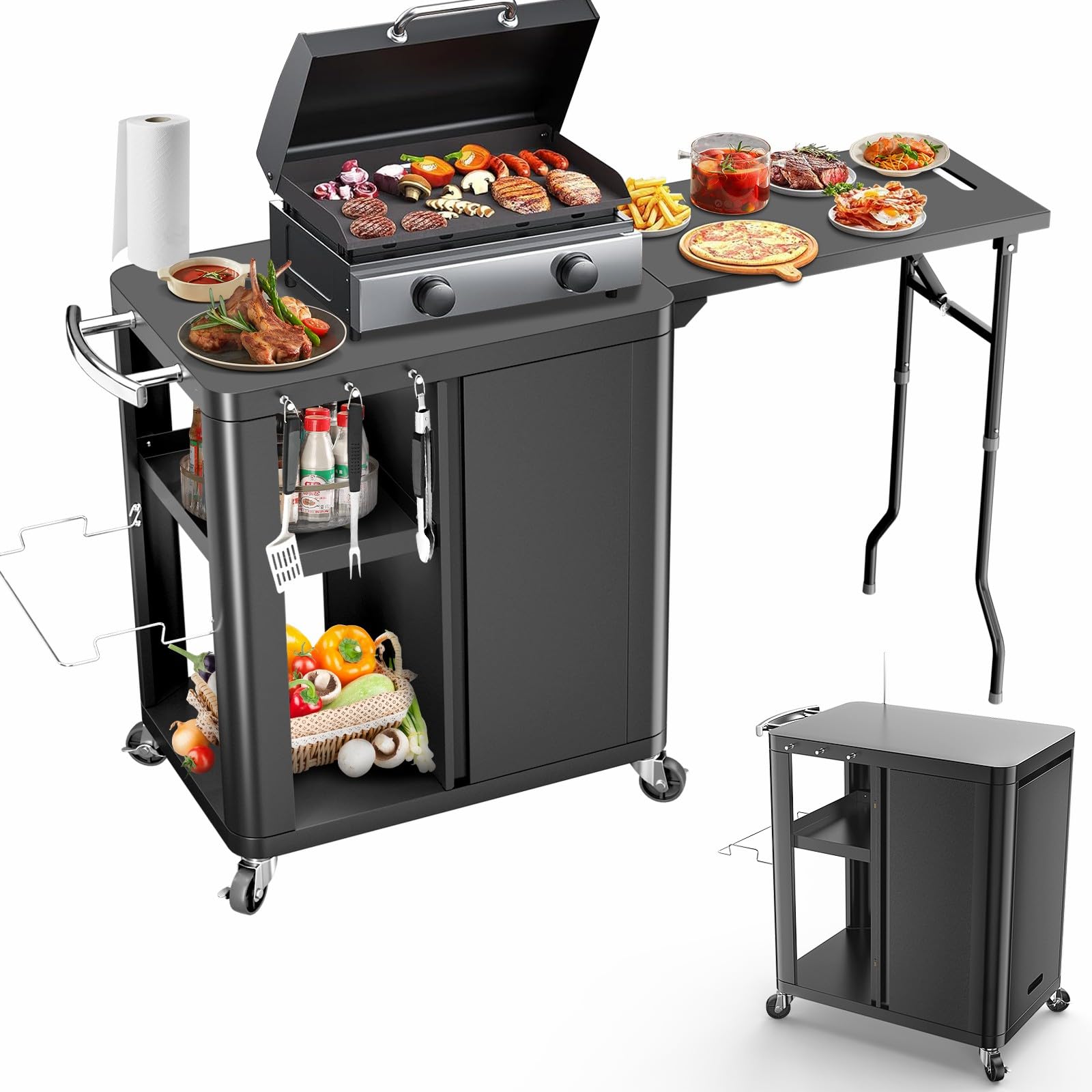 Outdoor Grill Table Cart with Storage