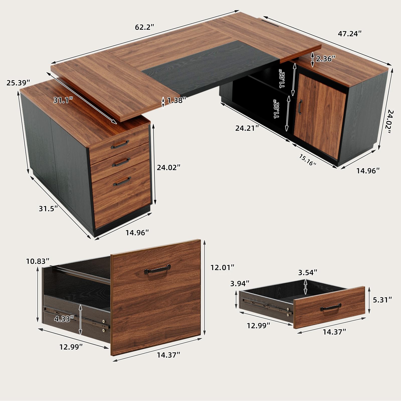 78" L-Shaped Executive Desk with Power Outlets & Storage