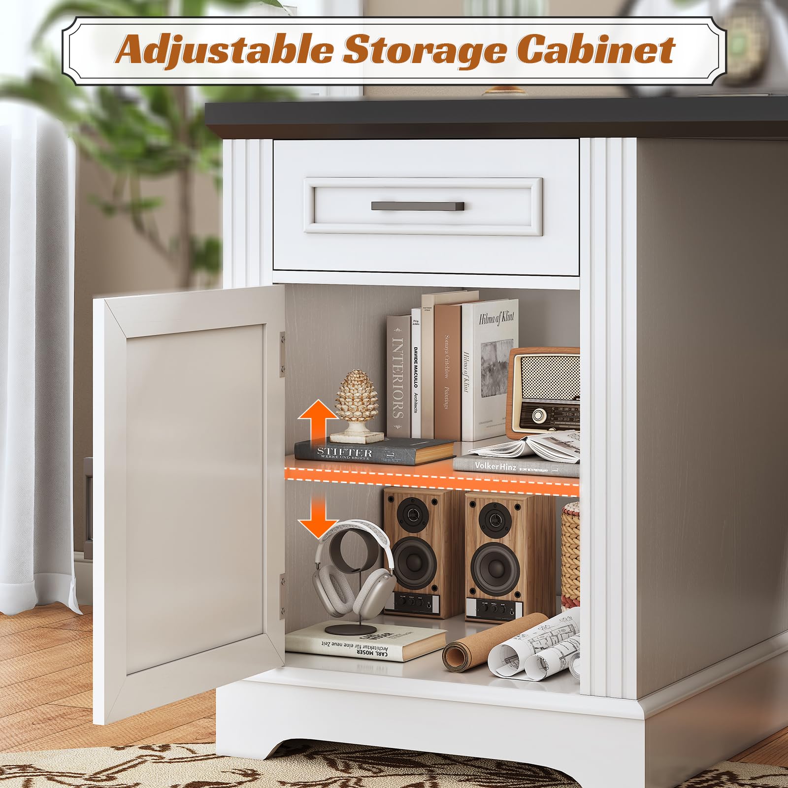 69" Executive L-Shaped Desk with Drawers and Storage Cabinet