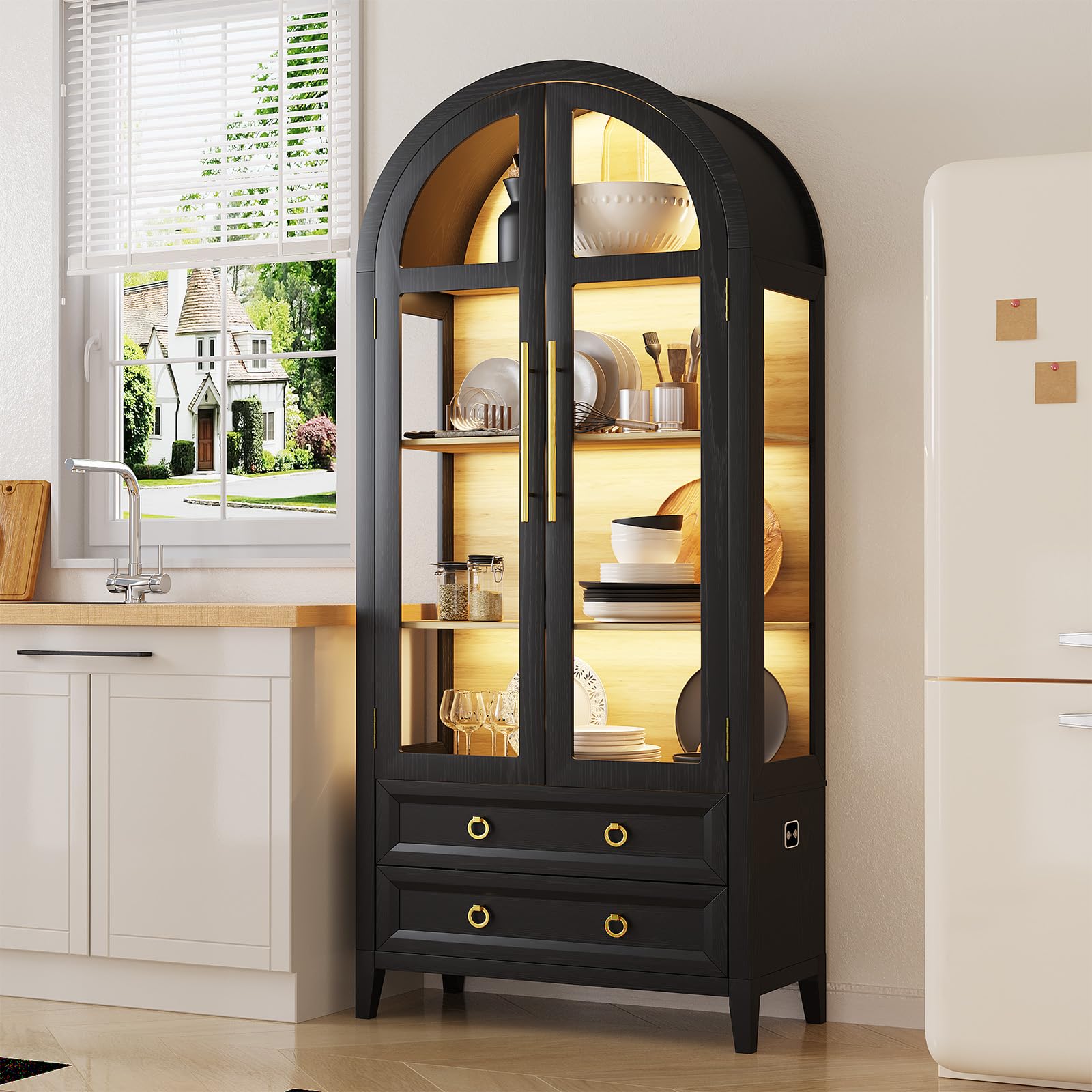 70.8" Arched Display Cabinet with LED Lights and Glass Doors