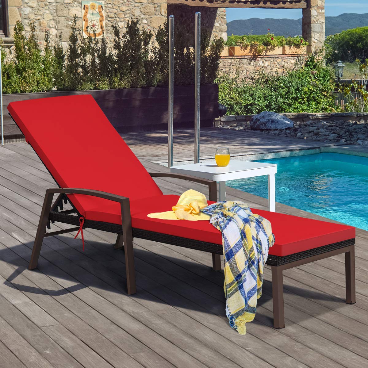 Patio Rattan Lounge Chair with Adjustable Backrest